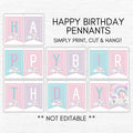 rainbow unicorn happy birthday sign pennants bunting